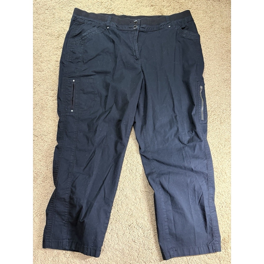 Chicos Secret Stretch Pants Women 2.5/ 14‎ Black Straight Leg Cargo Rhinestones